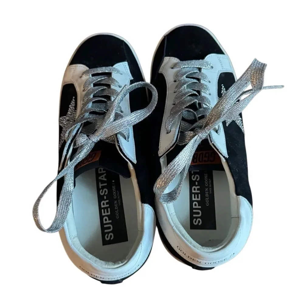 Golden Goose Women's Super Star Suede Silver Sparkle Sneakers + Bags Size 39 - Picture 6 of 14